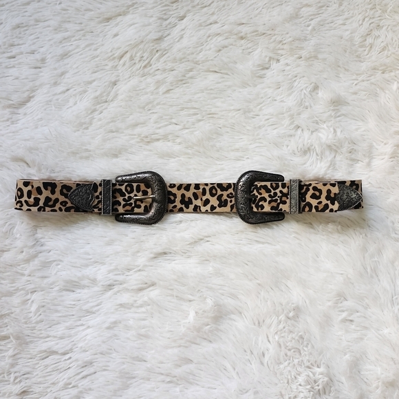 Leopard animal print double buckle belt - Picture 1 of 5